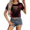 image:imageAvanova Women Ripped Cut Out T Shirts Short Sleeve Cropped Distressed Crop Tops for Punk Rock ConcertBlack Red