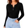 image:imageAvanova Women Button Up Henley Tops Long Sleeve V Neck Ribbed Knit T Shirt Base Layer TopBlack