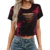image:imageAvanova Women Ripped Cut Out T Shirts Short Sleeve Cropped Distressed Crop Tops for Punk Rock ConcertBlack Red