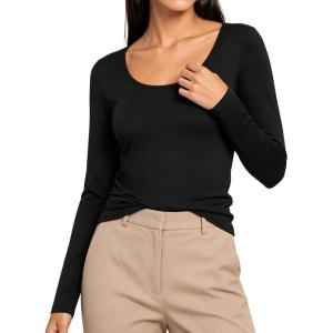 image:imageAvanova Women Scoop Neck Long Sleeve Tops Slim Fitted Layering T ShirtsBlack