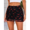 image:imageAvanova Women Mini Skirt High Waisted Ruched Mesh Bodycon Skorts for Going Out Club Summer SkirtBlack Lx03
