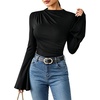 image:imageAvanova Women Ruched Mock Neck Tops Bell Long Sleeve Shirt for Business Casual WorkBlack