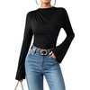 image:imageAvanova Women Ruched Mock Neck Tops Bell Long Sleeve Shirt for Business Casual WorkBlack
