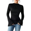image:imageAvanova Women Ruched Mock Neck Tops Bell Long Sleeve Shirt for Business Casual WorkBlack