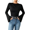 image:imageAvanova Women Ruched Mock Neck Tops Bell Long Sleeve Shirt for Business Casual WorkBlack
