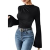 image:imageAvanova Women Ruched Mock Neck Tops Bell Long Sleeve Shirt for Business Casual WorkBlack