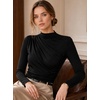 image:imageAvanova Womens Mock Neck Long Sleeve Fitted Top Ruched Front Dressy Casual Shirt for Work Business OfficeBlack
