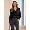 image:imageAvanova Womens V Neck Blouse Long Sleeve Grid Print Casual Top Work Business Dressy ShirtsBlack