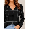 image:imageAvanova Womens V Neck Blouse Long Sleeve Grid Print Casual Top Work Business Dressy ShirtsBlack