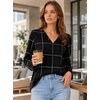 image:imageAvanova Womens V Neck Blouse Long Sleeve Grid Print Casual Top Work Business Dressy ShirtsBlack