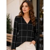 image:imageAvanova Womens V Neck Blouse Long Sleeve Grid Print Casual Top Work Business Dressy ShirtsBlack