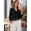 image:imageAvanova Womens V Neck Blouse Long Sleeve Grid Print Casual Top Work Business Dressy ShirtsBlack