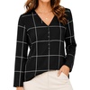 image:imageAvanova Womens V Neck Blouse Long Sleeve Grid Print Casual Top Work Business Dressy ShirtsBlack