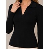 image:imageAvanova Womens Ribbed Knit Sweater Slim Fit Collared V Neck Dressy Top for Elegant Work to WeekendBlack