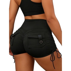 image:imageAvanova Women Scrunch Butt Lifting Shorts Booty Gym Workout Shorts with Cargo Pockets Ruched Side DrawstringBlack