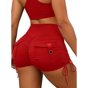 image:imageAvanova Women Scrunch Butt Lifting Shorts Booty Gym Workout Shorts with Cargo Pockets Ruched Side DrawstringRed