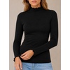 image:imageAvanova Women Mock Neck Long Sleeve Top Lettuce Trim Slim Fitted Casual ShirtBlack