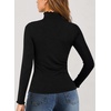 image:imageAvanova Women Mock Neck Long Sleeve Top Lettuce Trim Slim Fitted Casual ShirtBlack