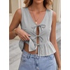 image:imageAvanova Women Striped Tie Front Peplum Tank Tops V Neck Sleeveless Ruffled Hem BlousesBlack White