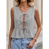 image:imageAvanova Women Striped Tie Front Peplum Tank Tops V Neck Sleeveless Ruffled Hem BlousesBlack White