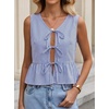 image:imageAvanova Women Striped Tie Front Peplum Tank Tops V Neck Sleeveless Ruffled Hem BlousesNavy White