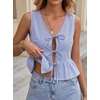 image:imageAvanova Women Striped Tie Front Peplum Tank Tops V Neck Sleeveless Ruffled Hem BlousesNavy White