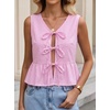 image:imageAvanova Women Striped Tie Front Peplum Tank Tops V Neck Sleeveless Ruffled Hem BlousesPink White