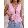image:imageAvanova Women Striped Tie Front Peplum Tank Tops V Neck Sleeveless Ruffled Hem BlousesPink White