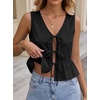image:imageAvanova Women Striped Tie Front Peplum Tank Tops V Neck Sleeveless Ruffled Hem BlousesSolid Black