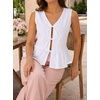 image:imageAvanova Women Striped Tie Front Peplum Tank Tops V Neck Sleeveless Ruffled Hem BlousesSolid White