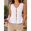 image:imageAvanova Women Striped Tie Front Peplum Tank Tops V Neck Sleeveless Ruffled Hem BlousesSolid White