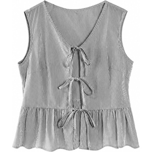 image:imageAvanova Women Striped Tie Front Peplum Tank Tops V Neck Sleeveless Ruffled Hem BlousesBlack White