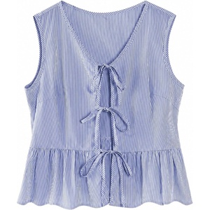 image:imageAvanova Women Striped Tie Front Peplum Tank Tops V Neck Sleeveless Ruffled Hem BlousesNavy White