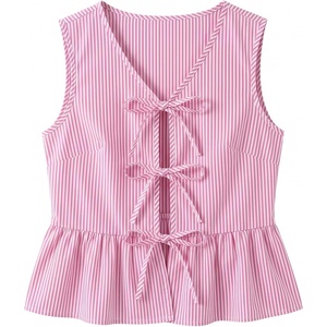 image:imageAvanova Women Striped Tie Front Peplum Tank Tops V Neck Sleeveless Ruffled Hem BlousesPink White