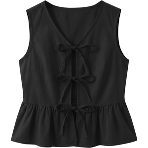 image:imageAvanova Women Striped Tie Front Peplum Tank Tops V Neck Sleeveless Ruffled Hem BlousesSolid Black