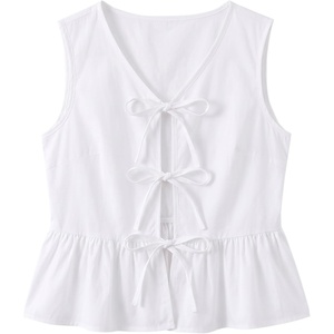 image:imageAvanova Women Striped Tie Front Peplum Tank Tops V Neck Sleeveless Ruffled Hem BlousesSolid White