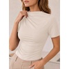 image:imageAvanova Women Ruched Mock Neck Tops Short Sleeve Fitted Dressy Casual Business Work ShirtsApricot
