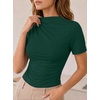 image:imageAvanova Women Ruched Mock Neck Tops Short Sleeve Fitted Dressy Casual Business Work ShirtsGreen