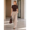 image:imageAvanova Women Ruched Mock Neck Tops Short Sleeve Fitted Dressy Casual Business Work ShirtsKhaki