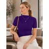 image:imageAvanova Women Ruched Mock Neck Tops Short Sleeve Fitted Dressy Casual Business Work ShirtsPurple