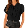image:imageAvanova Women Color Block V Neck Short Sleeve Blouses Shirts Work Elegant Dressy TopsBlack