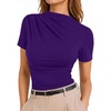 image:imageAvanova Women Ruched Mock Neck Tops Short Sleeve Fitted Dressy Casual Business Work ShirtsPurple
