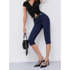 image:imageAvanova Womens Skinny Capri Pants Stretch Cropped Work Pants High Waisted Side Slit Hem for Dressy OfficeDeepblue