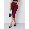 image:imageAvanova Womens Skinny Capri Pants Stretch Cropped Work Pants High Waisted Side Slit Hem for Dressy OfficeRed