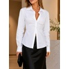 image:imageAvanova Womens Tie Back Button Down Shirt Cinched Waist Collared Work Blouse Long Sleeve Dressy TopsWhite