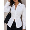 image:imageAvanova Womens Tie Back Button Down Shirt Cinched Waist Collared Work Blouse Long Sleeve Dressy TopsWhite