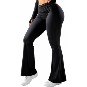 image:imageAvanova Women Fold Over Leggings Flare Yoga Pants Tummy Control Pilates Bootcut LeggingsBlack