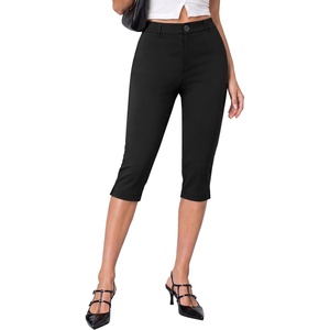 image:imageAvanova Womens Skinny Capri Pants Stretch Cropped Work Pants High Waisted Side Slit Hem for Dressy OfficeBlack