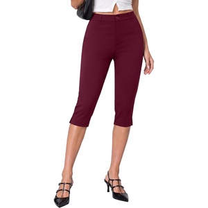 image:imageAvanova Womens Skinny Capri Pants Stretch Cropped Work Pants High Waisted Side Slit Hem for Dressy OfficeRed