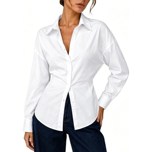 image:imageAvanova Womens Tie Back Button Down Shirt Cinched Waist Collared Work Blouse Long Sleeve Dressy TopsWhite
